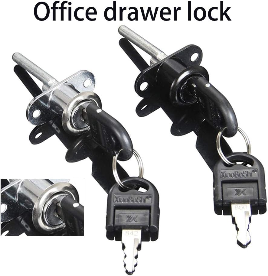 1X Drawer Lock Desk Wardrobe Cabinet Plunger Lock, Cylinder Lock with 2 Keys, Zinc Alloy Chrome Finish,16/19Mm, Silver/Black image number 3