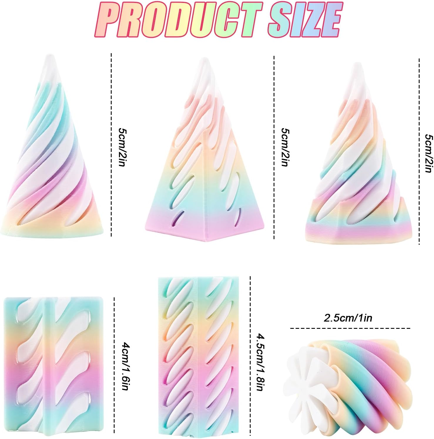 Homiliky 6 PCS 3D Printed Spiral Cone Fidget Toy the Impossible Spiral Fidget Toy 3D Printed Decompression Spiral Cone Toys Mini Stress Relief Decorations Toy for Kids Adult Gift image number 2