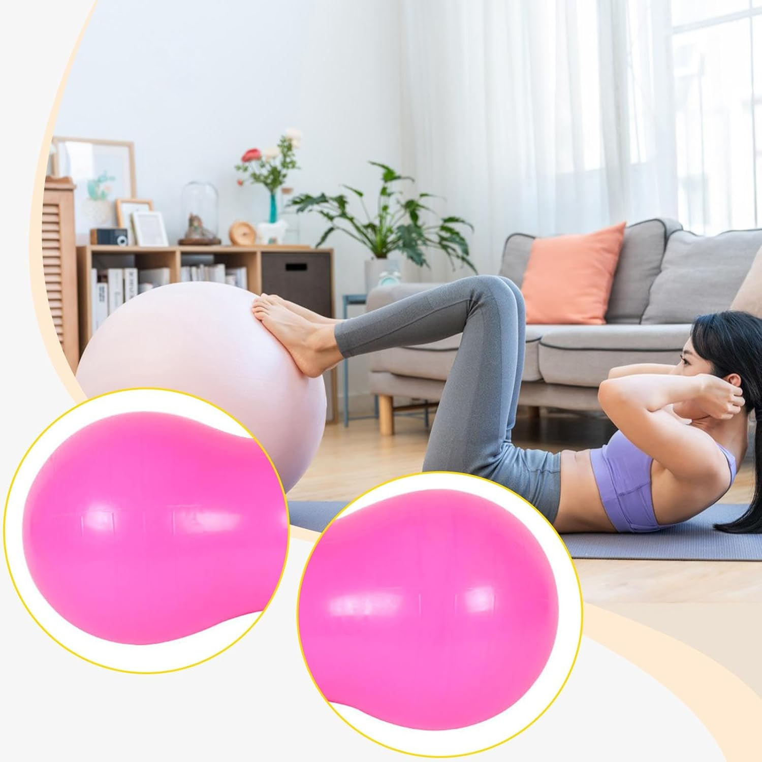 Peanut Yoga Ball Chair Flexible Seating Ball Home Gym Coordination Core Training Workout Sensory Toy Thickened with Pump - Pink image number 6