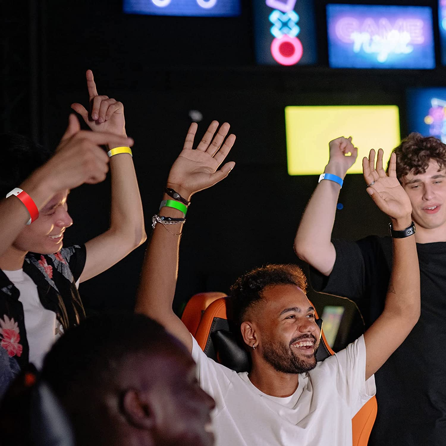 KINBOM 200Pcs Neon Wristbands, Waterproof Paper Bracelets Event Wristbands Colorful Wrist Party Bands Armbands for Events Bars Concerts Nightclubs(Green, Red, Blue, Yellow) image number 1