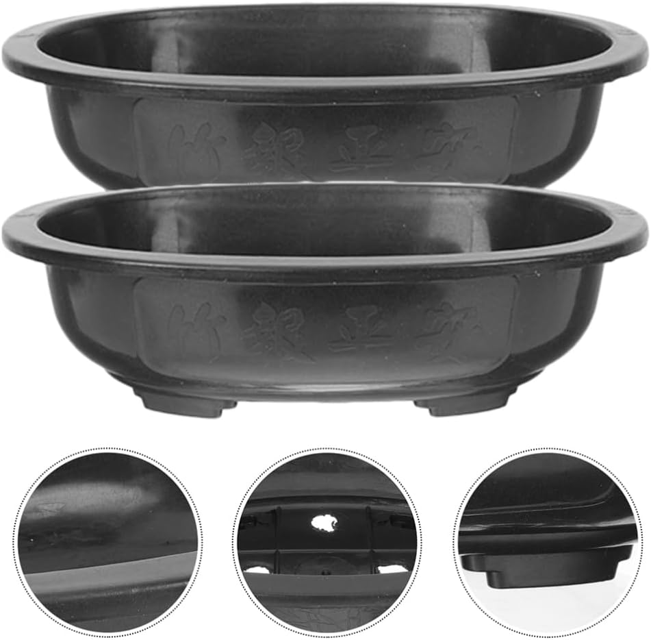 Happyyami 2Pcs Oval Bonsai Training Pots for Gardening Lightweight Drainage Container for Flower Cultivation Modern Design Garden Supply image number 1