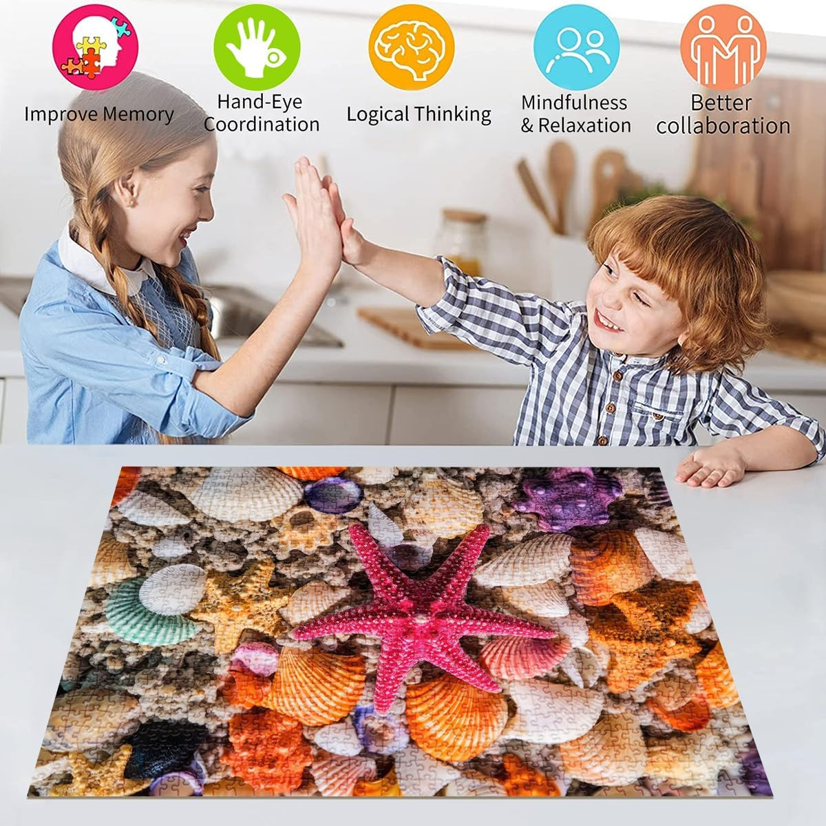 HUADADA Jigsaw Puzzles for Adults 1000 Pieces, Puzzles for Adults 1000 Piece, Challenging Game Toys, Impossible Puzzle, Family Decoration Puzzle - Starfish Walking image number 5