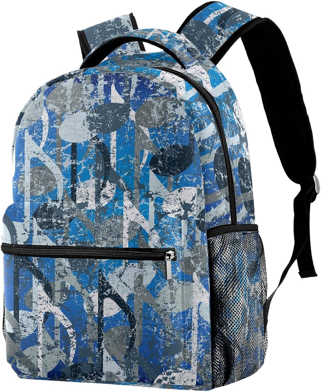 Retro Blue Musical Note Backpack Students Shoulder Bags Travel Bag College School Tote Backpacks
