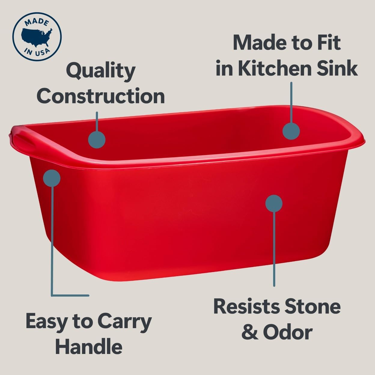 Tribello 2-Pack Dish Pans for Kitchen Sink, Plastic Tub Dishpan Wash Basin and Foot Bath for Soaking Feet, Wash Bucket for Washing and Storage Cleaning Supplies - 12 Quarts - Heavy Duty - (Red) image number 2