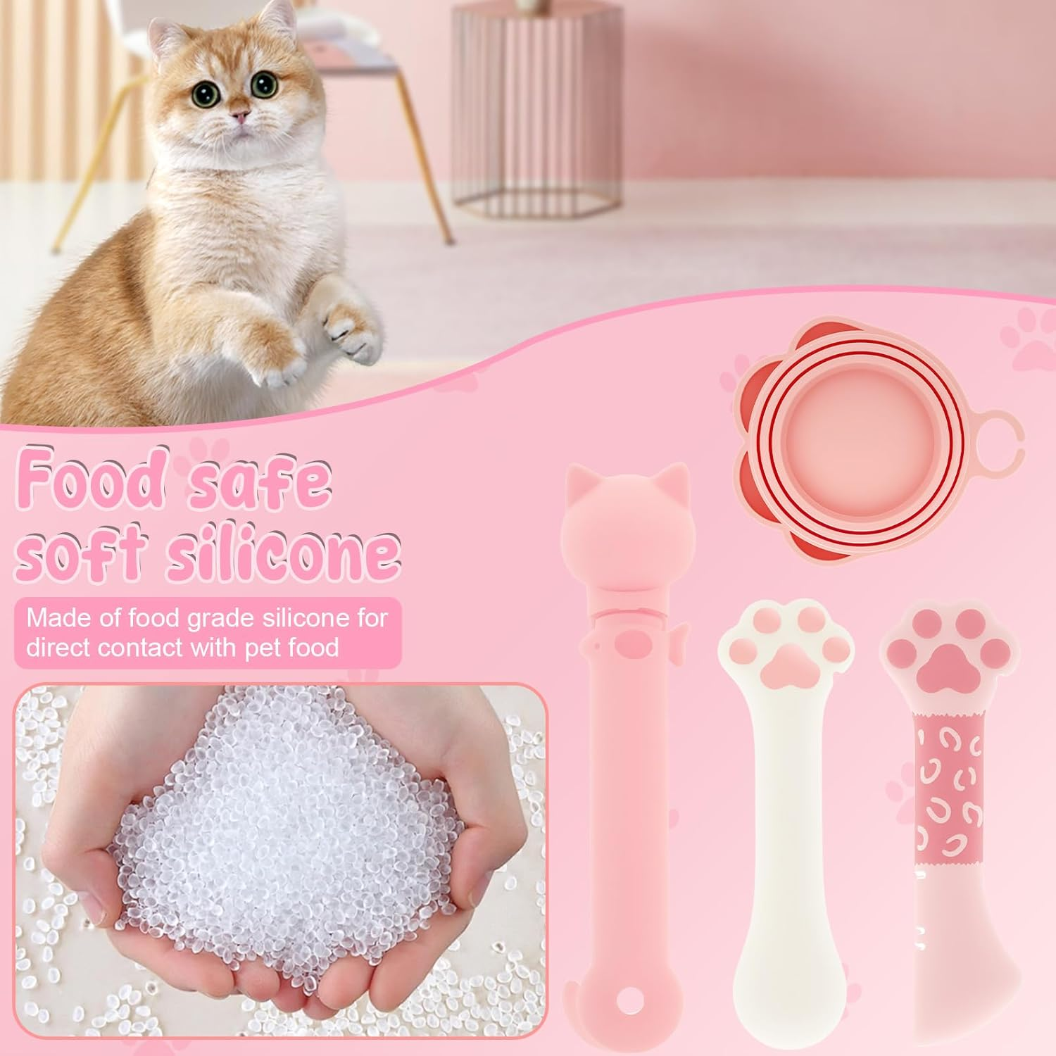 Silicone Cat Food Spatula, 4 Pcs Pet Food Can Supplies with Cat Strip Feeder Spoon Practical Cat Food Can Supplies Set for Pets Feeding Pink image number 6