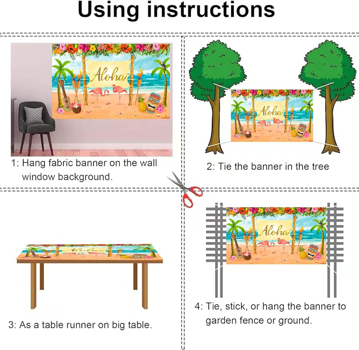 CHEUNGHAO Hawaiian Aloha Party Decoration, 185 X 110 Cm Extra Large Summer Luau Beach Party Banner Backdrop Background Photography for Baby Shower Tropical Themed Decoration Birthday Musical Party image number 3