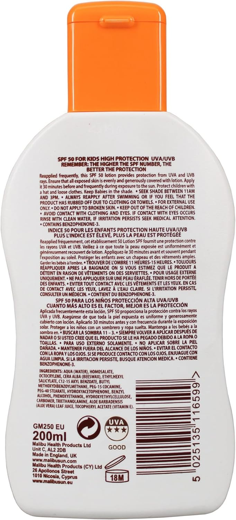 Malibu SPF 50 Kids High Protection Lotion 200 Ml image number 4