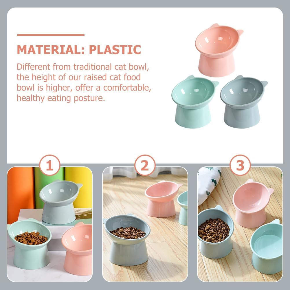 3Pcs Cat Food Dish Elevated Cat Bowls:Plastic Tilted Elevated Cat Bowls anti Vomiting Cat Bowls for Flat- Faced Cats Pet Supplies image number 4