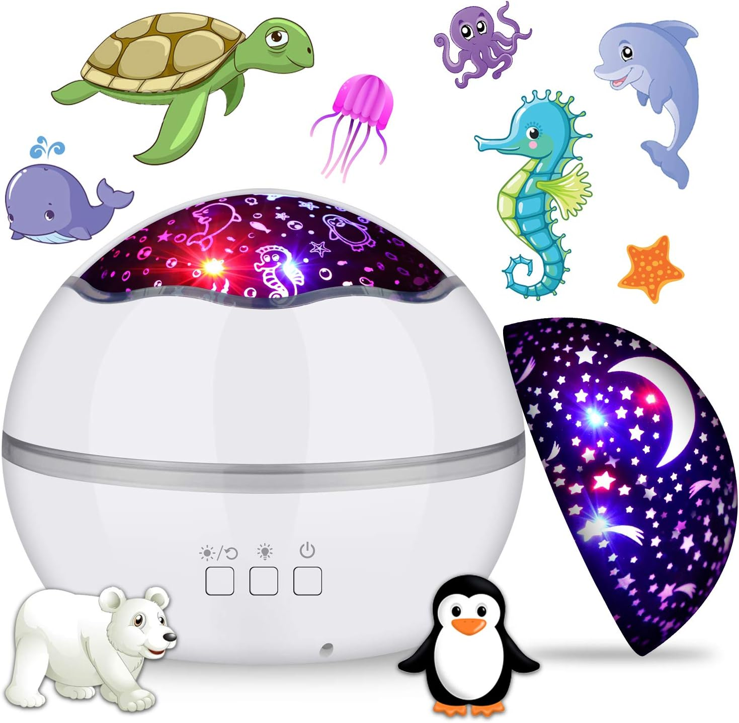 360&deg; Rotating Night Light Star Projector for Kids Room, 2 in 1 Starry Sky and Sea World, Multi Colors Baby Bedroom Ceiling Wall Decor, Best Gift Boys Girls Birthday Festival (Blue)