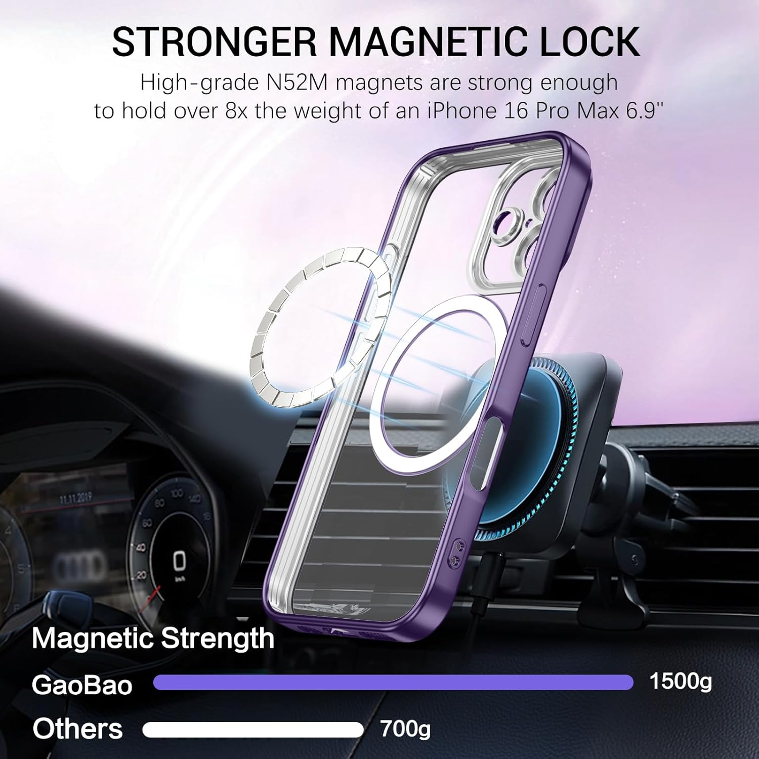 Gaobao Magnetic for Iphone 16 Pro Max Case, [Compatible with Magsafe] Luxury Sparkle Shiny Full Body Protective Slim Fit Phone Cases Covers for Iphone 16 Pro Max 6.9 Inch 2024, Purple Glitter image number 6
