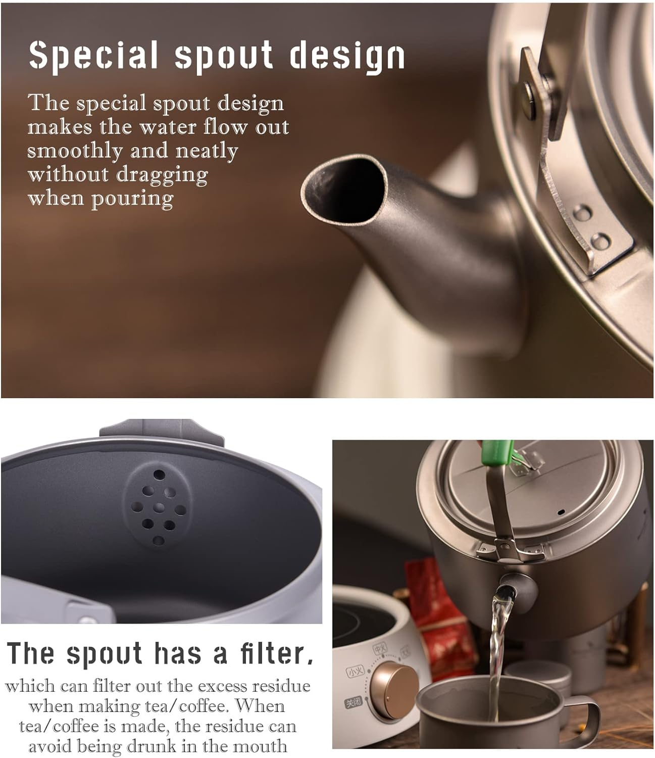 Boundless Voyage Titanium Kettle 800Ml/1200Ml with Folding Handle Filter Outdoor Camping Big Capacity Teapot - 800Ml image number 5