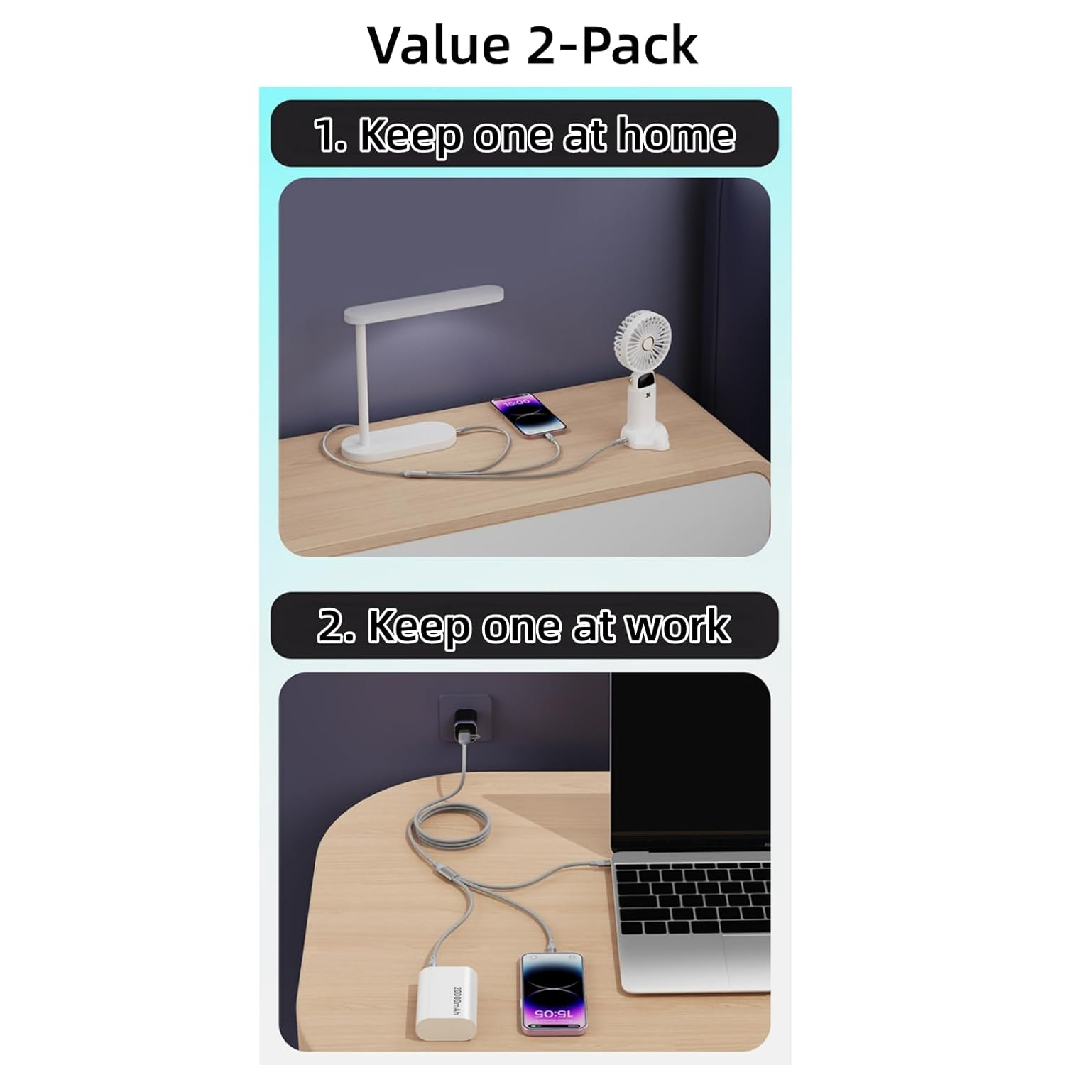 RAUWIZX 2-Piece 100W Multi-Device Charging Cable Set, 6-In-1 USB-C/A Cable, Supports 5A Fast Charging, Features Type-C/L/Micro Connectors, Compatible with Iphone, Android, Macbook, Ipad (1.2M) image number 2