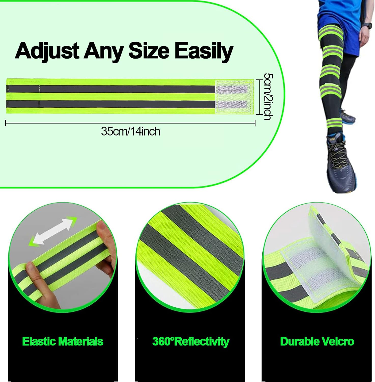 Reflective Armbands, High Visibility Reflector Bands Running Safety Gear Reflective Elasticated Wristbands Hi Vis Security Arm Ankle Straps Belts for Walking Cycling and Night Activities image number 3