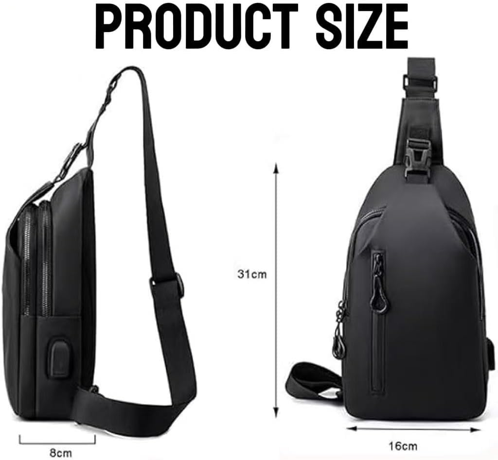 Waterproof Sling Backpack, Crossbody Shoulder Bag with Multiple Zippers, Black image number 1
