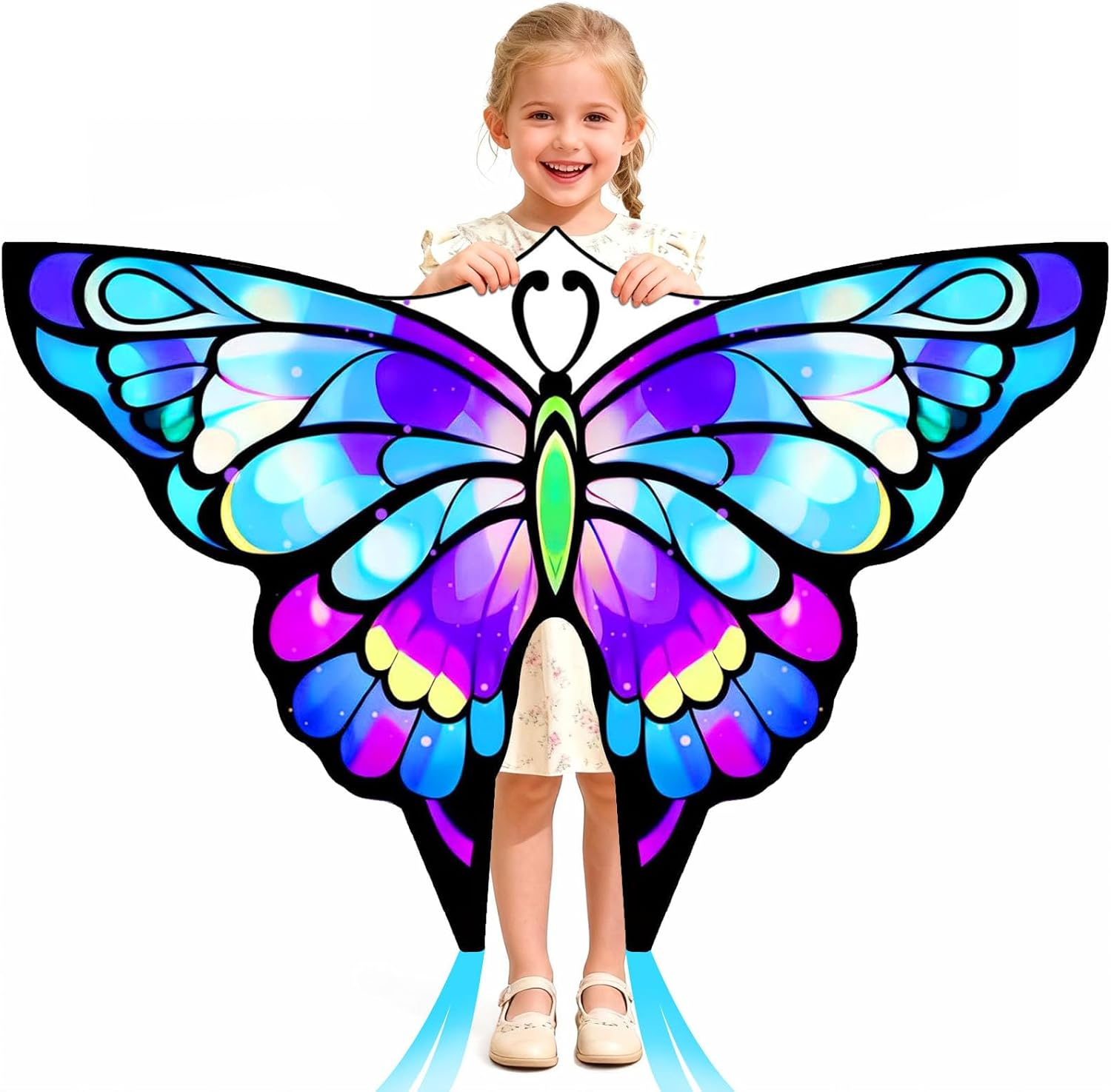 Simxkai Butterfly Kite for Kids & Adults, Easy to Fly Blue Big Kite for Beginners, 300Ft Line Handle Included (1Pack 2Pack)