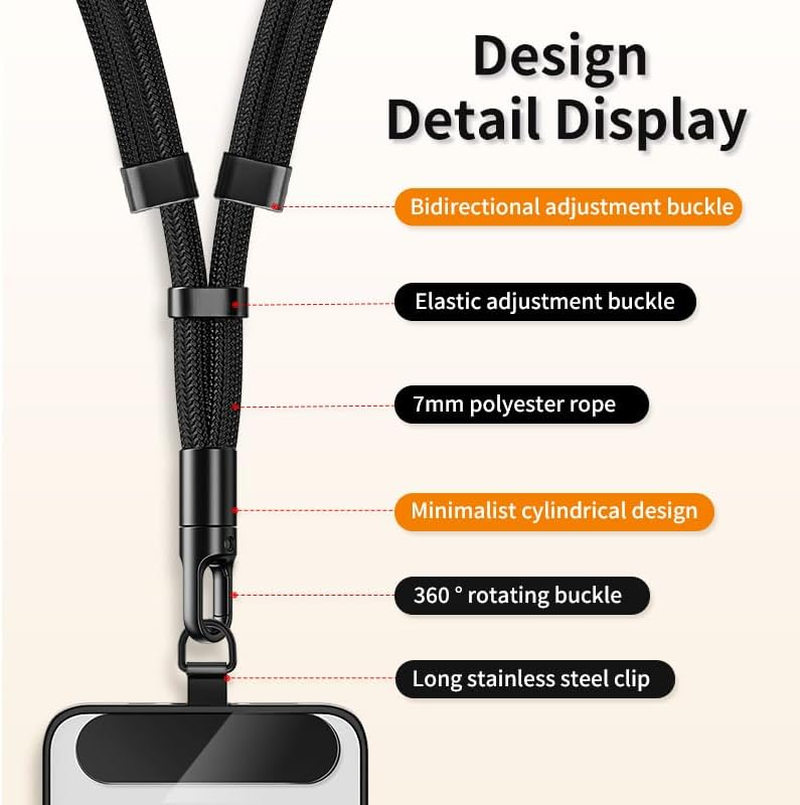 Mobile Phone Lanyard Camera Strap with Stainless Steel Clip, Crossbody or Neck Strap, Ajustable Length 45Cm-85Cm, Comfortable and Durable, Made of Soft Nylon, Compatible for Iphone, Samsung, Xiaomi image number 5