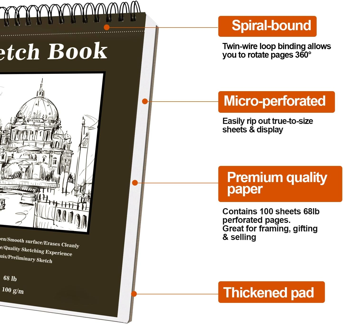 COZY CORE Spiral Bound Sketchbook, 9X12 Inch 100-Sheet (68Lb/100Gsm) Acid-Free Art Paper Pad, Drawing Painting Sketching Writing Notebook for Kids Adults Beginners Artists image number 3