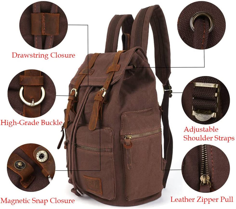 Canvas Backpack Unisex Vintage Casual Rucksack 17 Inch Laptop Daypacks Schoolbag College Student Bookbag Hiking Camping Travel Bag image number 1