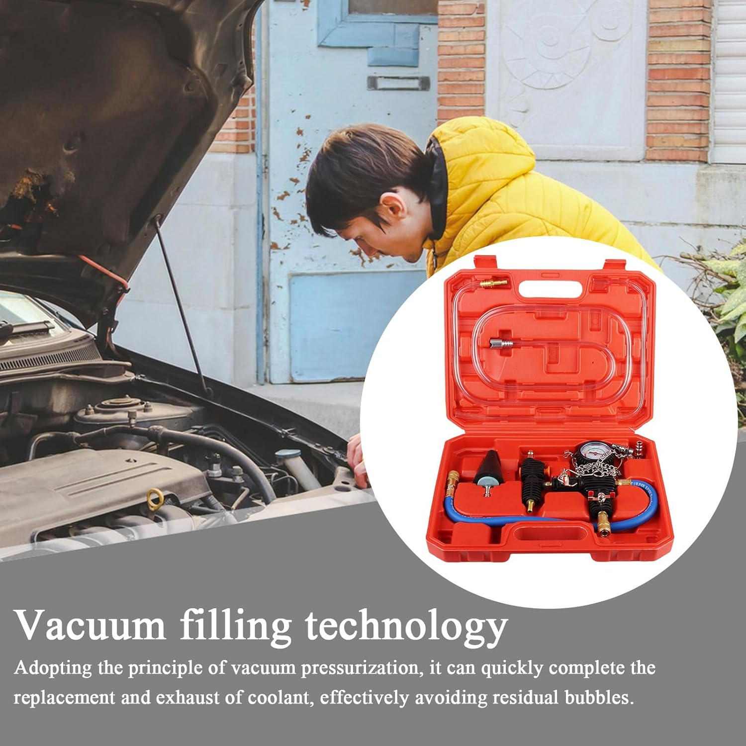 Yulokdwi Radiator Pressure Tester Kit - Cooling System Leak Detection,Leakage Detector Gauge Refill Tool for Garage Repair Truck Car Vehicle Automotive Fluid Management image number 1