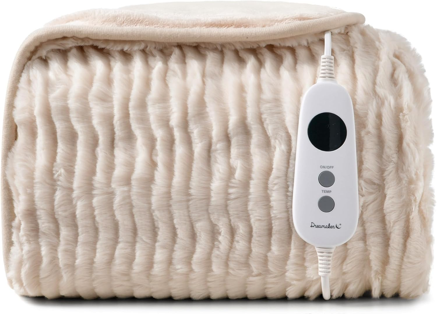 Dreamaker Eyelash Long Ribbed Fleece Electric Heated Throw Blanket 160X130Cm Warm Reversible Rug Energy Efficient Overheat Protection 9 Heat Settings Extra Long Cord Controller- Faded Green & Sage