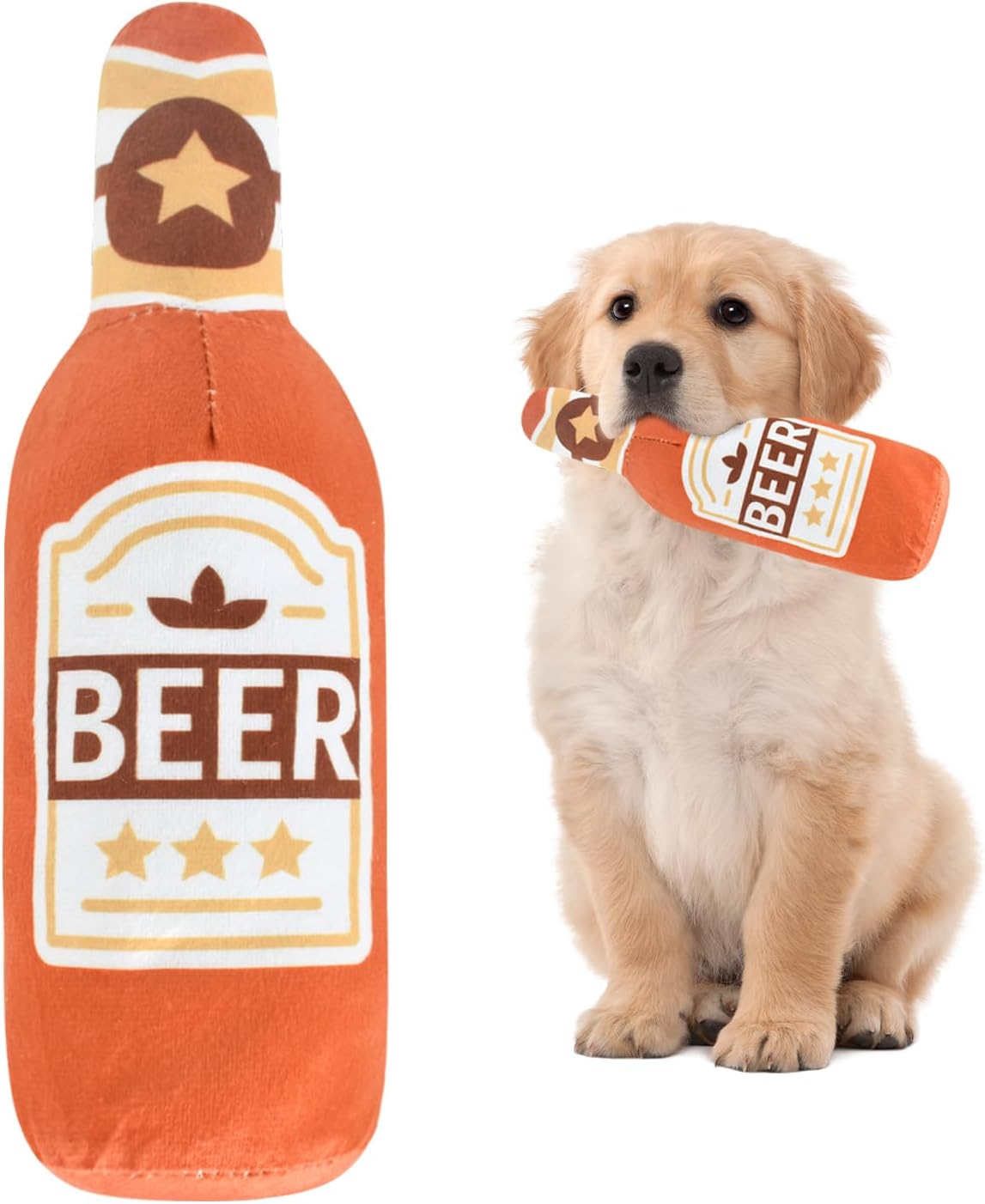 Squeaky Dog Interactive Play Toy, Dog Toys, Interactive Dog Chew Toy, Beer Bottle Plush Puppy Toys Portable Funny Cute Pet Plush Squeaky Dog Toy for Small Medium Dogs and Other Pets (Orange) image number 2