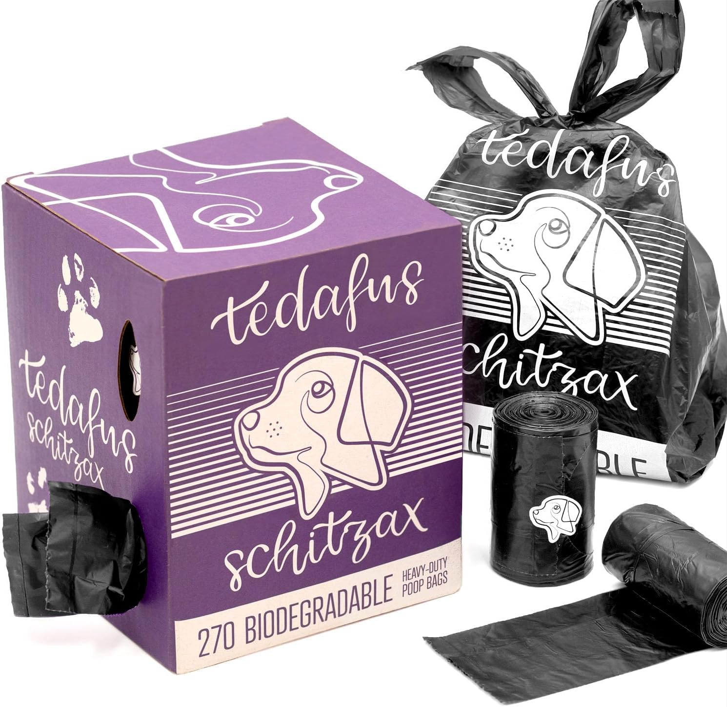 TEDAFUS Dog Poo Bags | 270 Eco Biodegradable Poop Bags | 18 Thick Dispenser Refill Rolls with Tie Handles for Dogs | 15 Strong Bags per Roll | 100% Leak-Proof Unscented Sustainable Sacks (Black)