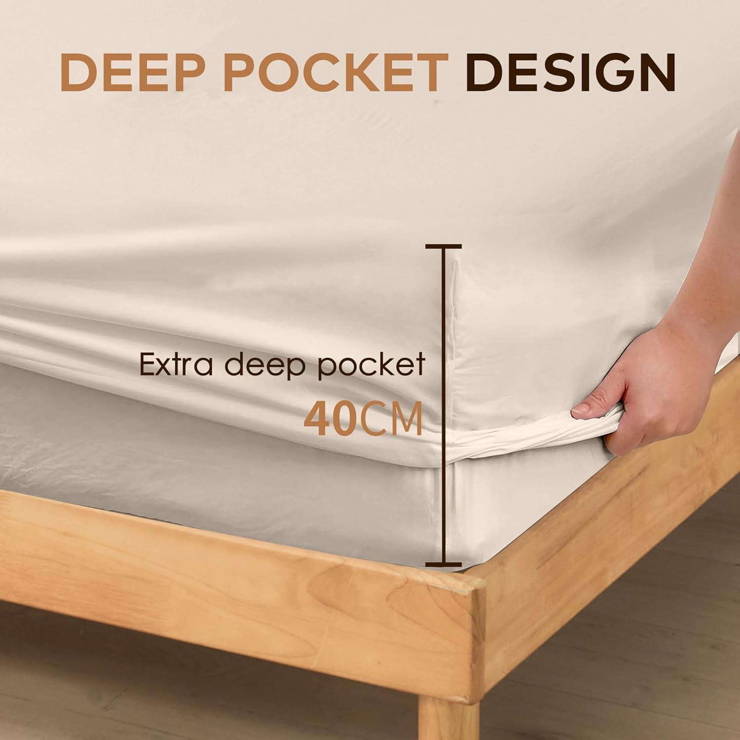 LINENOVA Double Fitted Sheet &ndash; 100% Vintage Washed Cotton - Naturally Soft & Breathable, 40Cm Deep Pocket &ndash; Warm Sand, 1 Piece