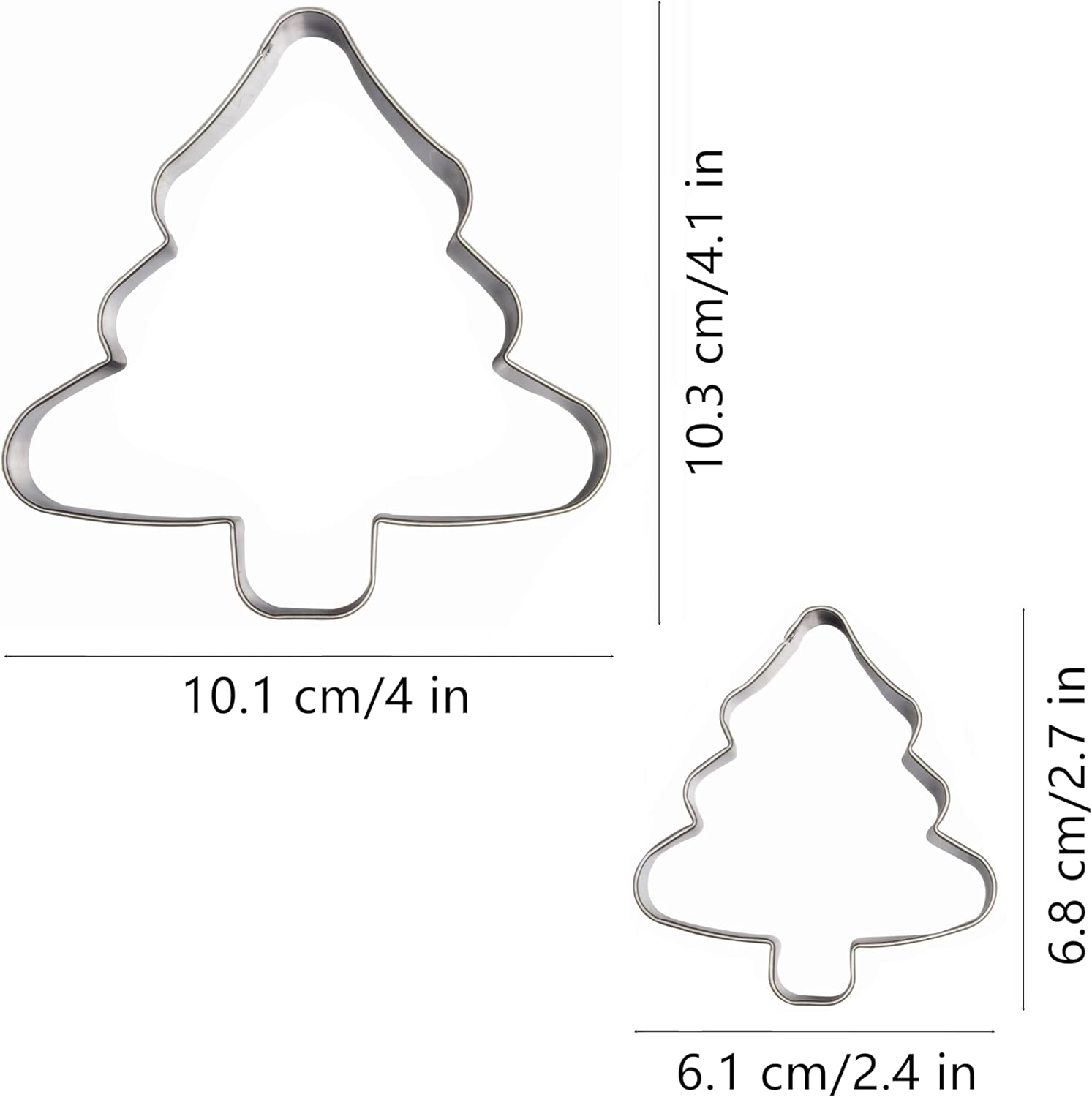 Tree Shaped Cookie Cutters Set of 2 Pcs, Stainless Steel Christmas Tree Fondant Cutter Molds Baking DIY, 4 Inches/2.5 Inches (Tree Shape E) image number 5