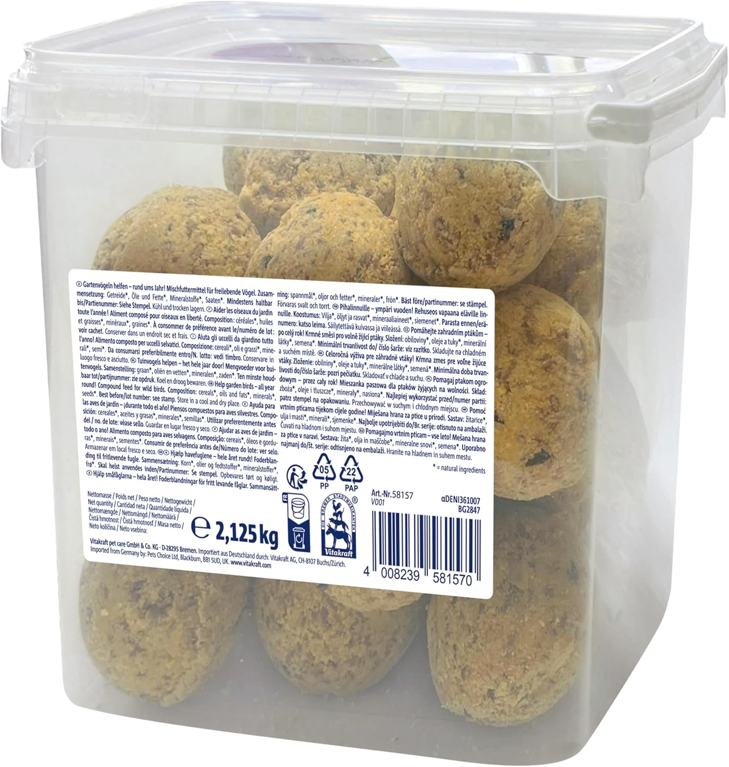 VITAKRAFT - Vita Garden - Fat Balls Bucket without Net for Garden Birds - All Weather Bird Food - Pack of 25 image number 2