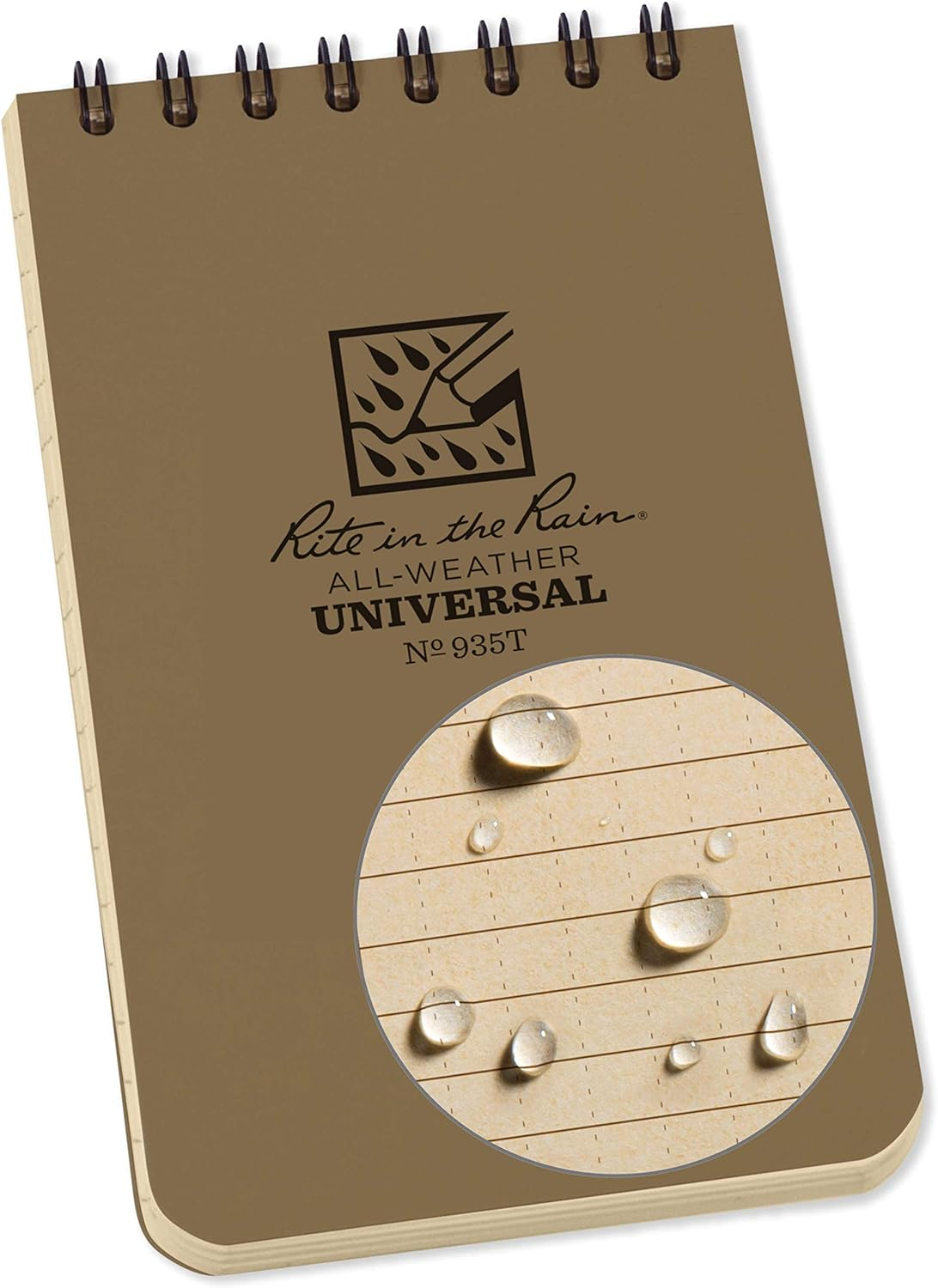 Rite in the Rain Weatherproof Top Spiral Notebook, 3" X 5", Green Cover, Universal Pattern (No. 935)