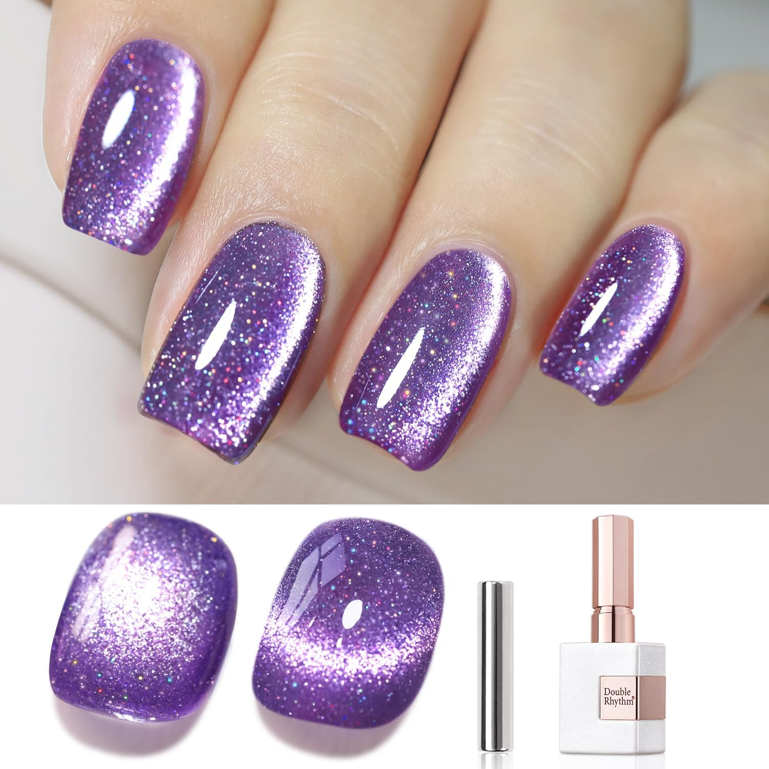 Double Rhythm Jelly Glass Cat Eye Gel Polish with Magnet 15ML Holographic Glitter Shimmer Translucent Sheer Color Magnetic Nail Polish Salon DIY at Home (Jelly Black-Mc1115)