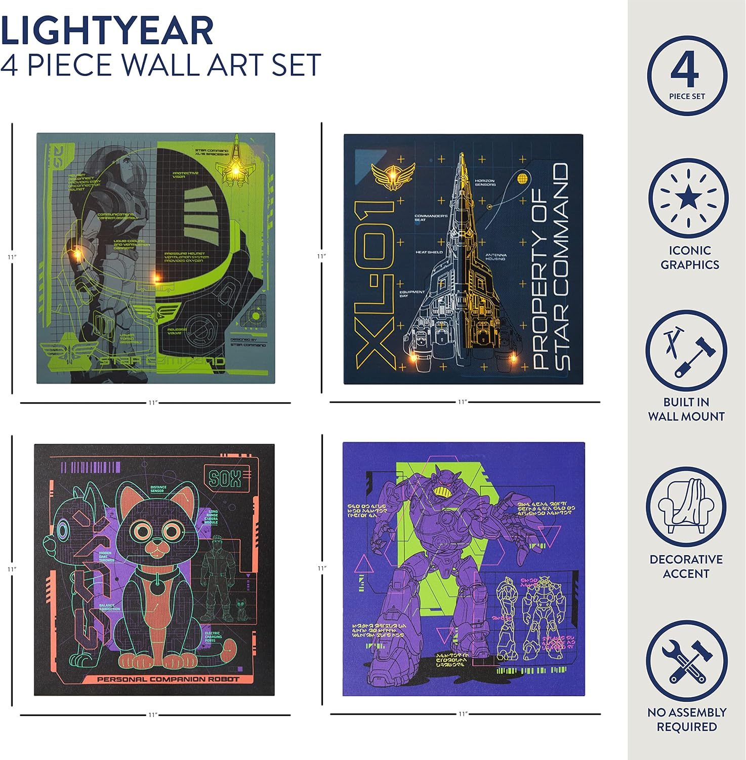 Idea Nuova Pixar Lightyear 4 Pack Square Canvas Wall Art Set, 11"X11" Each image number 5