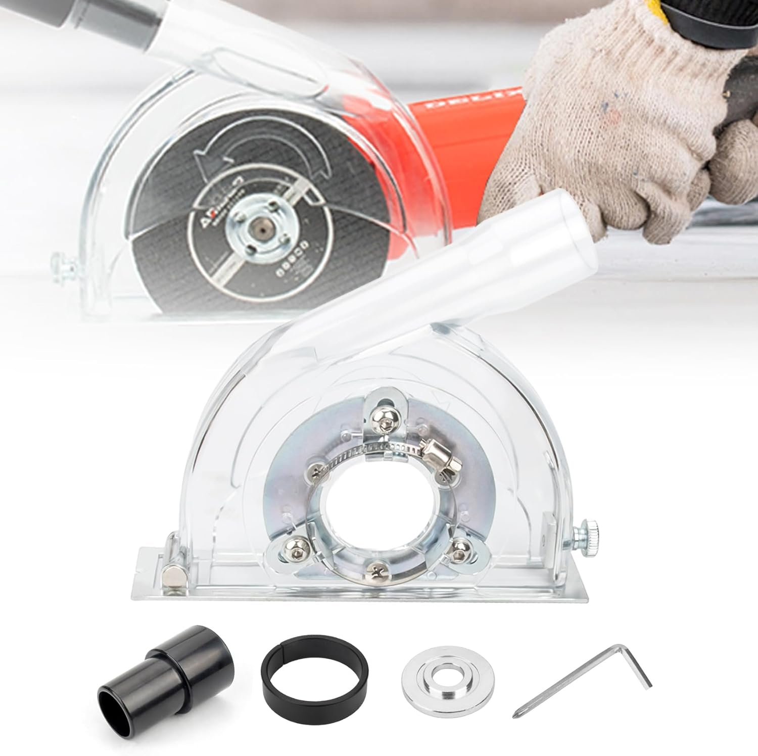 NUHFUFA 4-1/2" to 5" Angle Grinder Dust Shroud, Clear Dust Extraction Cutting Guard for 3"/4"/5" Saw Blades, Hand Grinding Cutting Wheels Cover for Home, Engineering