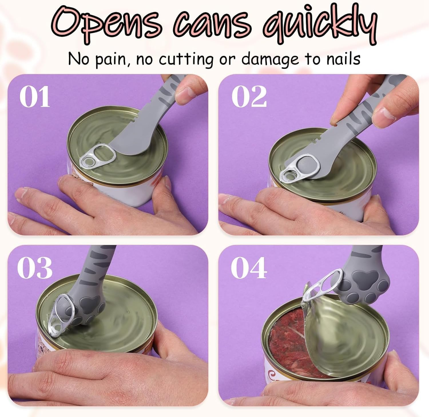 Silicone Cat Paw Scoop, 2 Pcs Multi-Purpose Cute Paw Can Opener Wet Food Spatula, Silicone Cat Can Opener Spoon with Cute Paw Shape image number 4