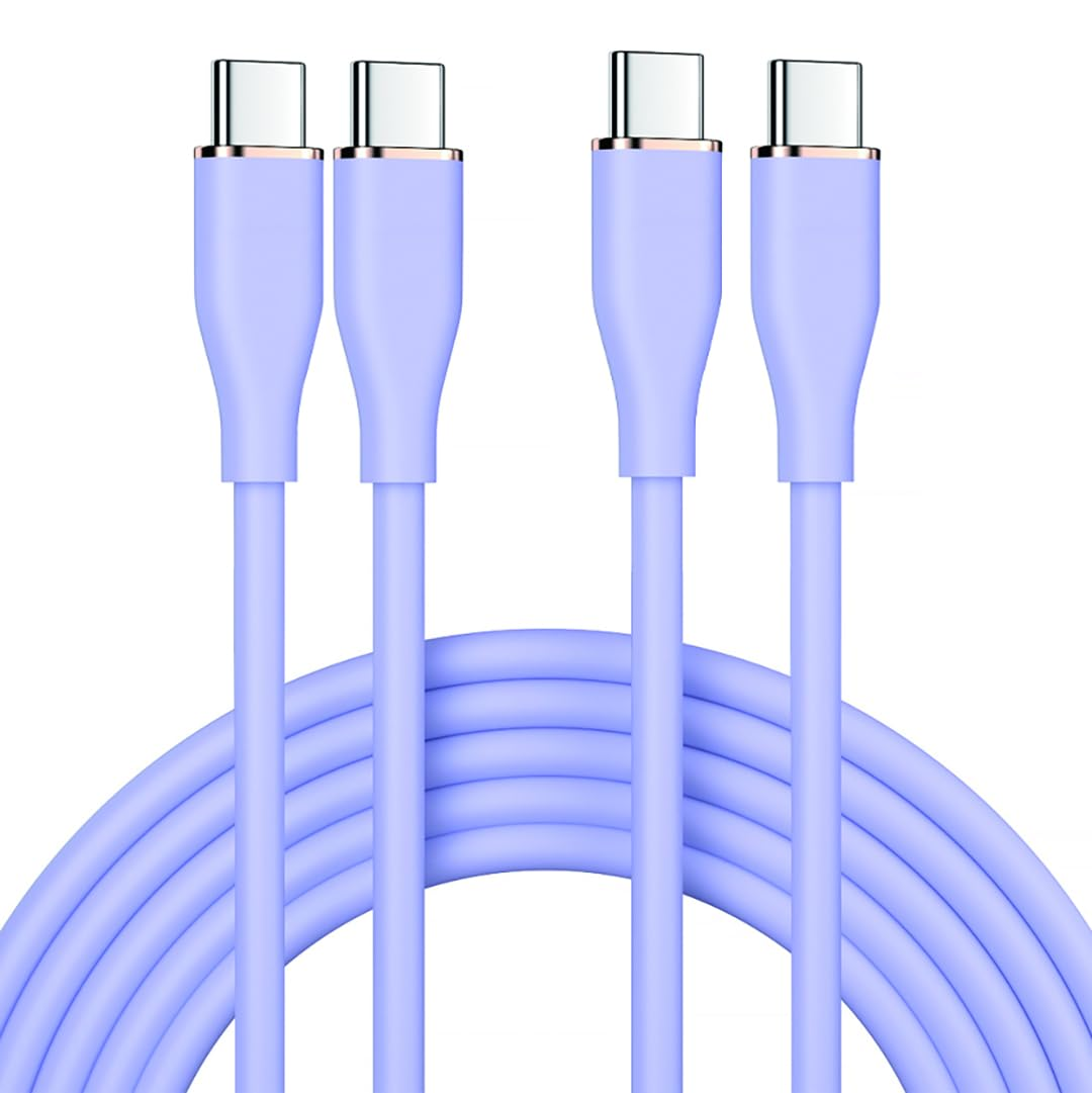 Hexchuang Soft Silicone USB C to USBC Cable 60W Fast Charging Type C Silicone Cord Compatible with 16/15 Pro Max Plus, Galaxy S23 2PACK (Purple, 2M) image number 6