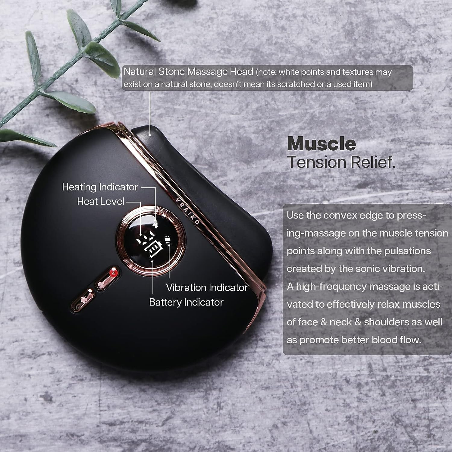 VRAIKO Eclipse Gua Sha Facial Tools, Face Sculpting Tool, Electric Face Massager with Heat & Vibration & 1000Mah Battery, Neck & Face Lift, Wrinkle and Puffiness Reduction & Promote Lymphatic Drainage (Black Gold) image number 6