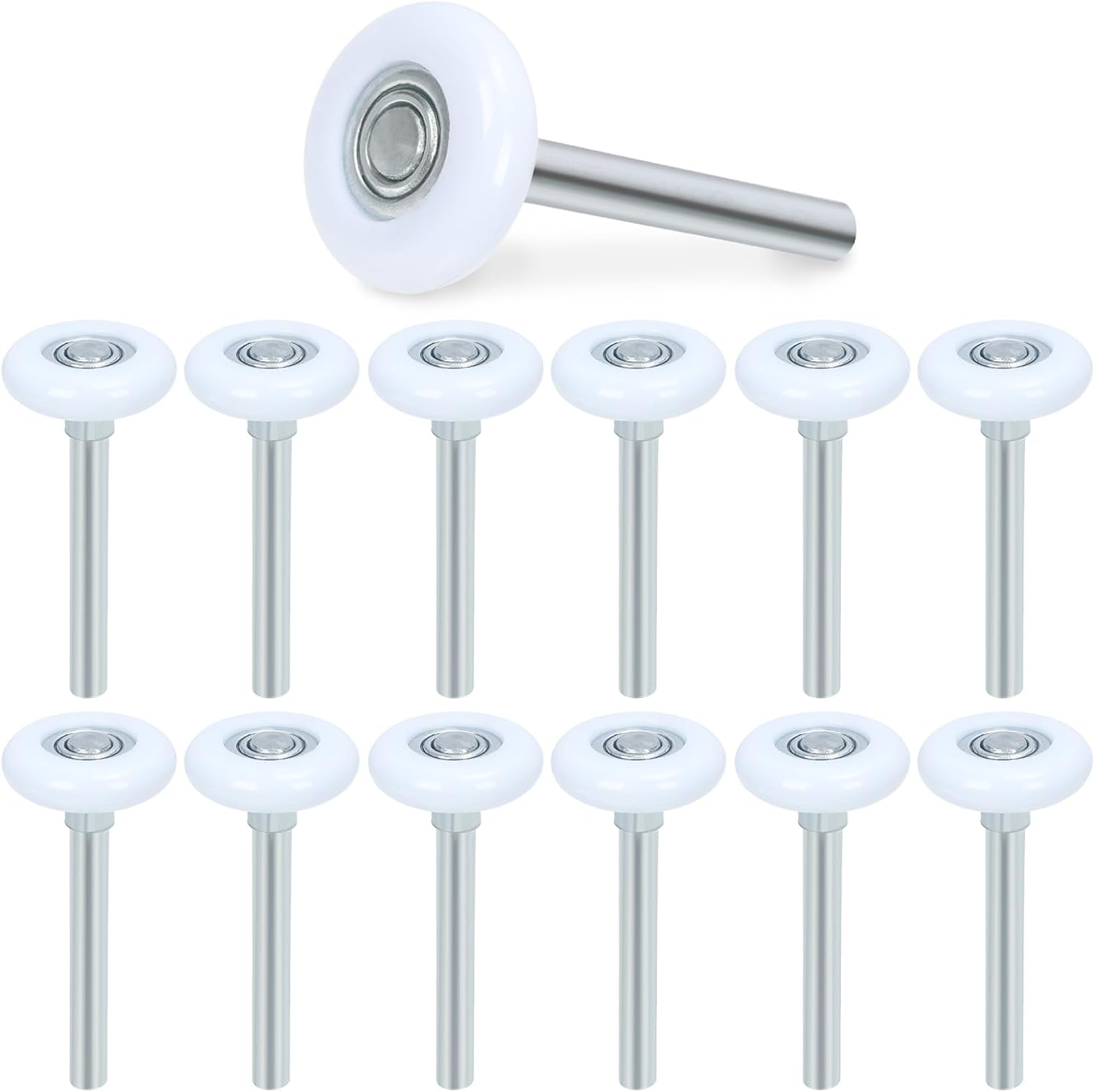 Swpeet 10Pcs Quiet Garage Door Rollers Nylon Door Wheels Replacement Garage Roller, Reinforced Dual Cage, White 1.8" 13 Ball Bearing 4" Stem, Durable and High Load, High Performance Bearing for Door image number 4