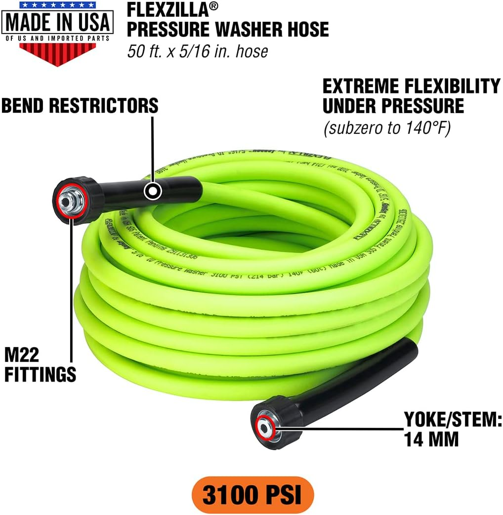 Flexzilla Pressure Washer Hose 5/16" 50' M22 3100PSI, Zillagreen - HFZPW3550M-E image number 4