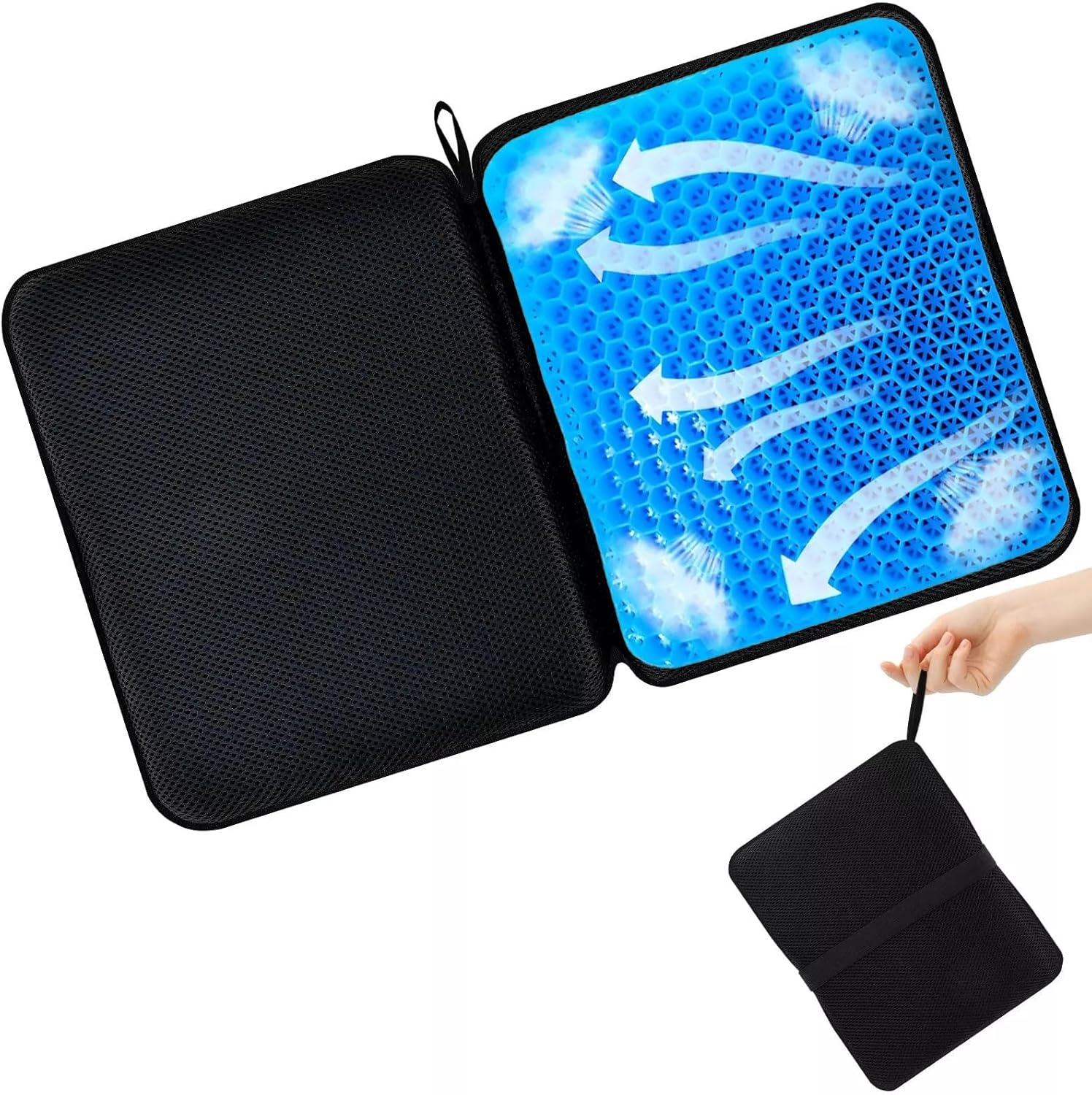 Portable Gel Seat Cushion，Foldable Office Chair Cushion，Car Seat Cushion for Long Sitting Pressure Relief，Tailbone Cushion for Office Chair Car Stadium Airplane Travel, Sciatica, Tailbone Pain Relief image number 1
