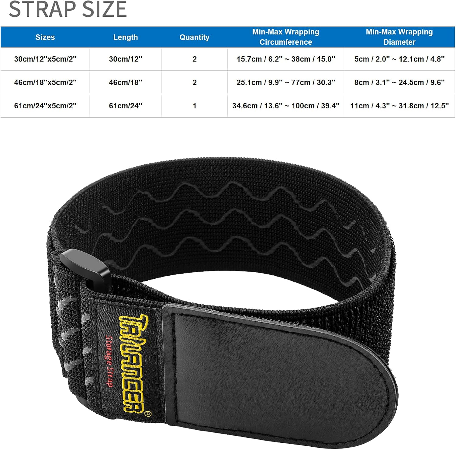 Trilancer Elastic Cinch Straps with Anti-Slip Strips, 3 Size Combo(5-Pack) Heavy Duty Hook and Loop Storage Straps for Extension Cords, Cables, Ropes, Hoses, Bike, RV, Pant Garters,Garage Organization image number 1