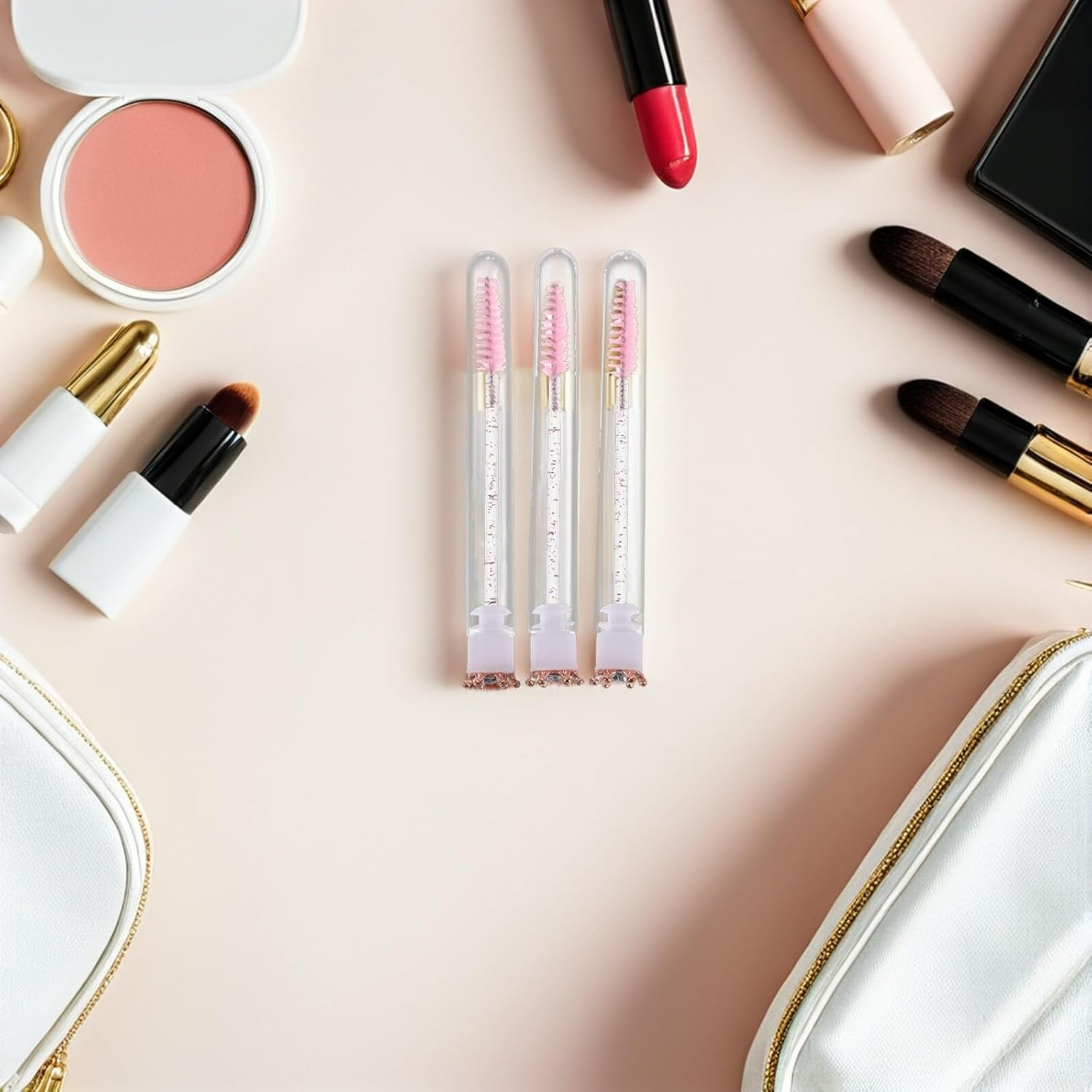 CONGARTENO 10Pcs Pink Crown Eyelash Brushes with Crystal Handle and Tube, Disposable Glitter Makeup Spoolies, Lash Wands Suitable for Travel and Personal Beauty Tools image number 3