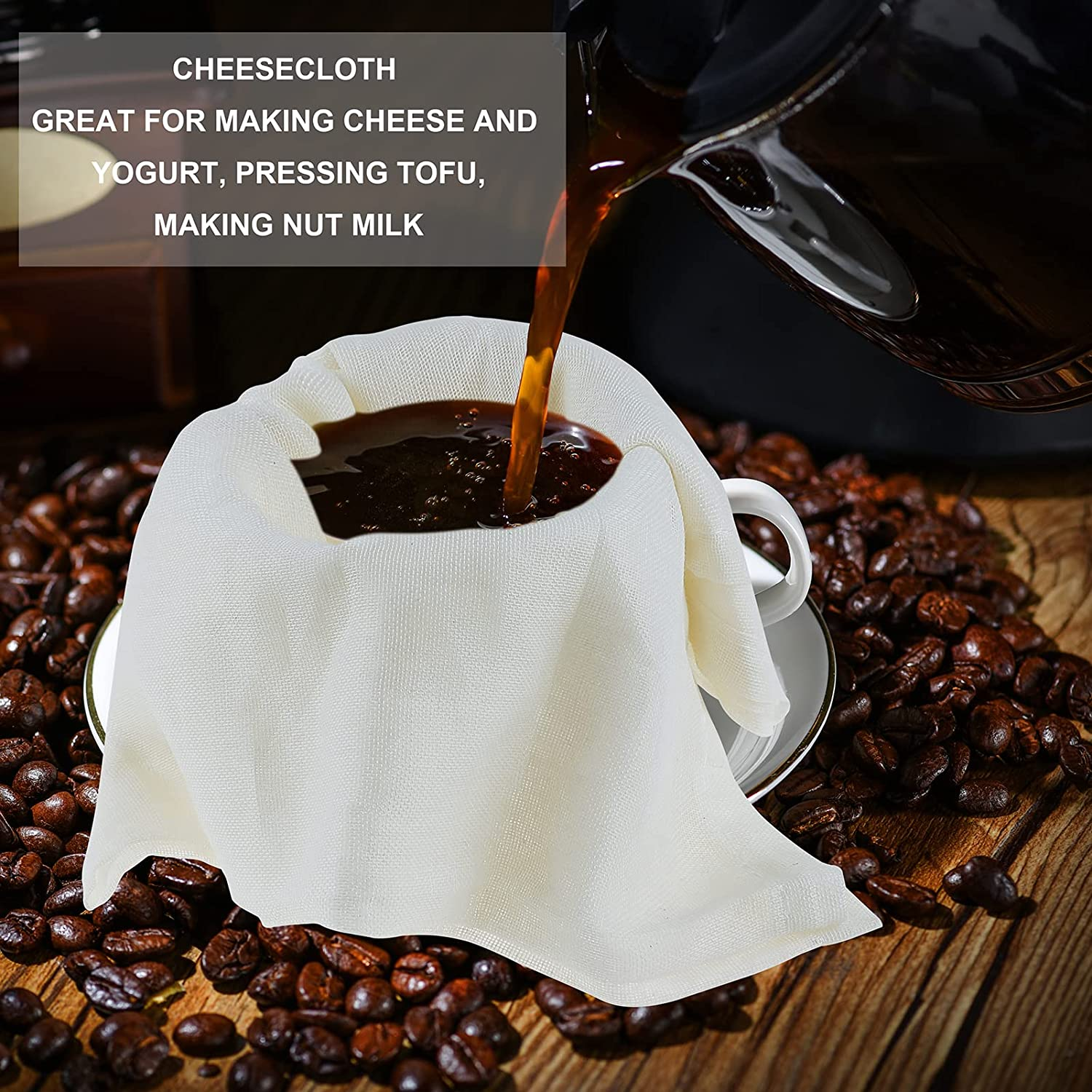 Cheesecloth Grade 90 20X20Inch Hemmed 100% Unbleached Cotton Reusable Ultra Fine Cheese Cloths for Straining Cooking Brewing Coffee Tea Cheesemaking and Baking as Strainer Filter - 50X50Cm2Pcs image number 6