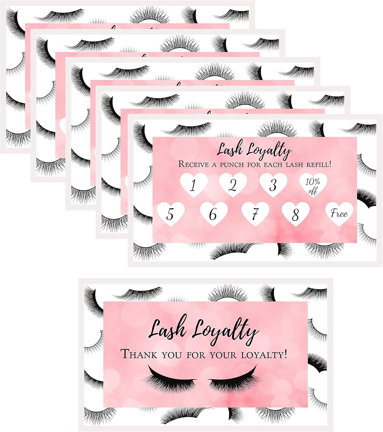 Lash Extension Aftercare Instructions Card | 100 Pack | Size 3.5X2" Inches after Care (2-3 Week Fillers) | False Lash Print with Bubbly Pink Inlay Design (Lash Extension Loyalty 250Pk) image number 2
