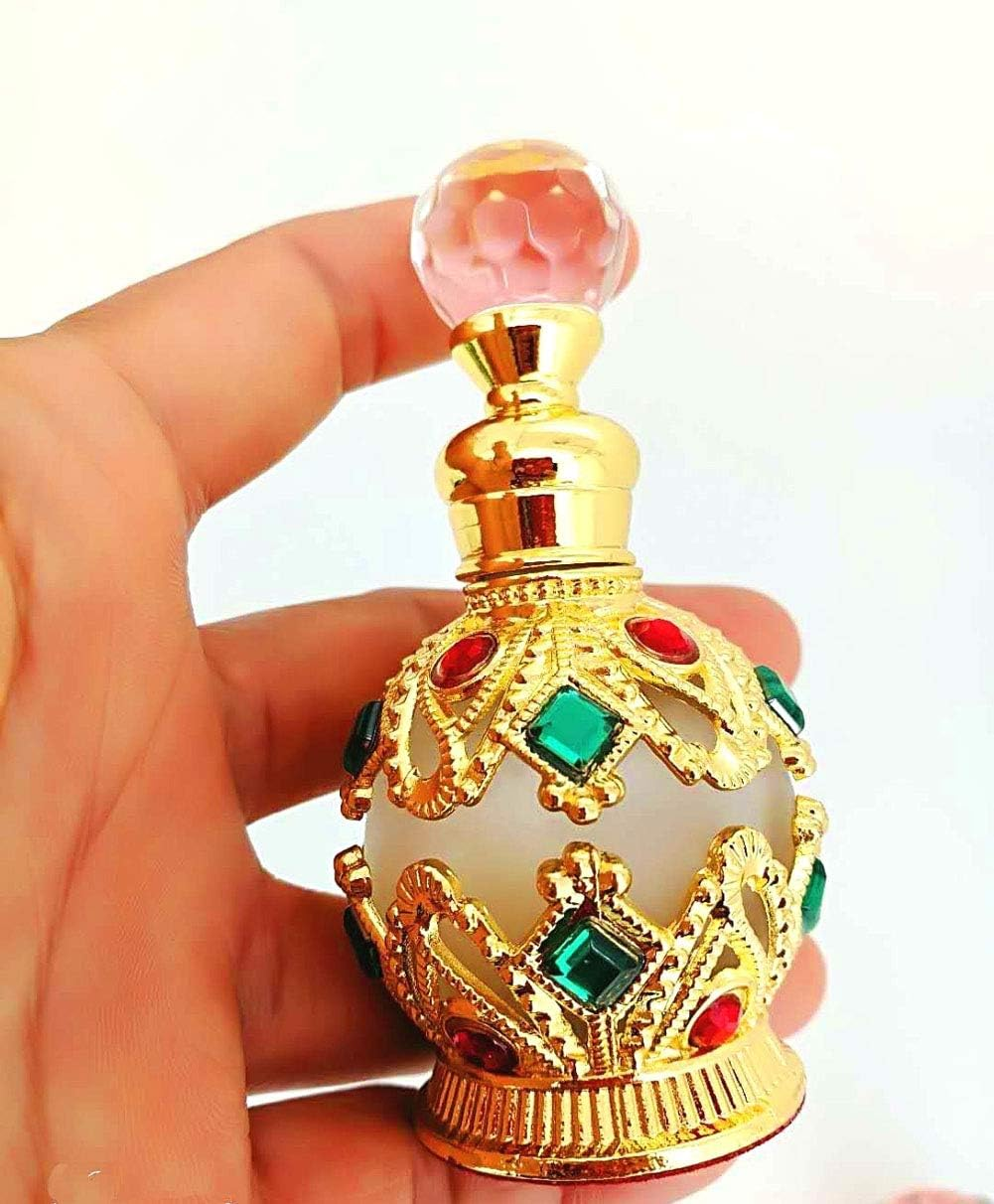 Suoirblss Vintage Glass Aromatherapy Empty Bottle Perfume Bottles Empty Refillable Essential Oil Bottle Decorative Bottles for Living Room (Gold) image number 2