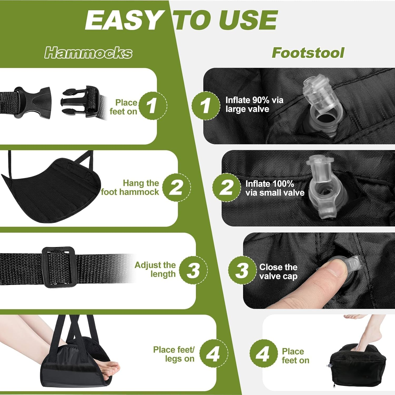 IODOO 2-In-1 Airplane Footrest Pillow - Inflatable Travel Foot Hammock & Cushioned Foot Pad for Ultimate Comfort on Flights, Travel Accessories, Portable Foot Rest for Flights image number 1