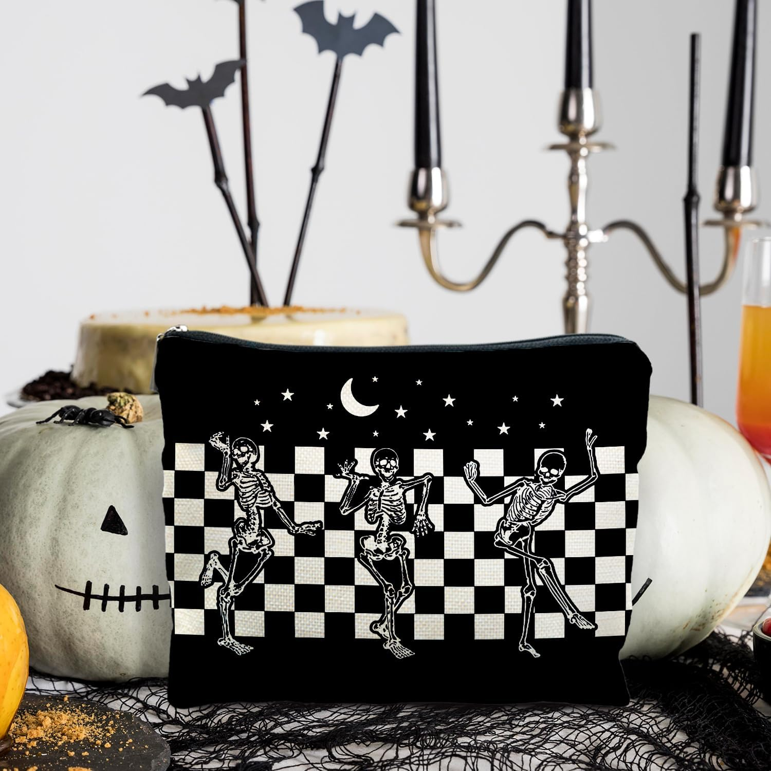 RYYCDOI Makeup Bag Halloween Cosmetic Bag, Gothic Skeleton - Bat - Green image number 4