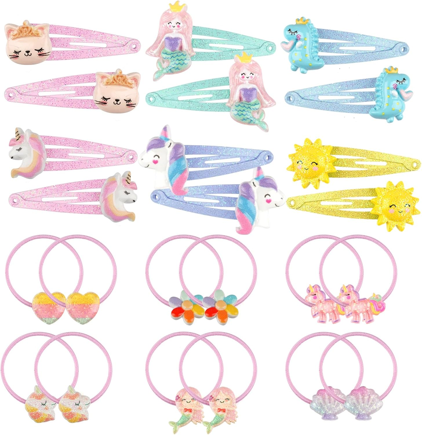 Pack of 24 Hair Clips Hair Bobbles Girls Glitter Hair Accessories Girls Hair Clips Children 6 Pairs Hair Clips 6 Pairs Hair Bobbles Rainbow Flowers Hair Clips Gifts for Girls Children Teenagers image number 6