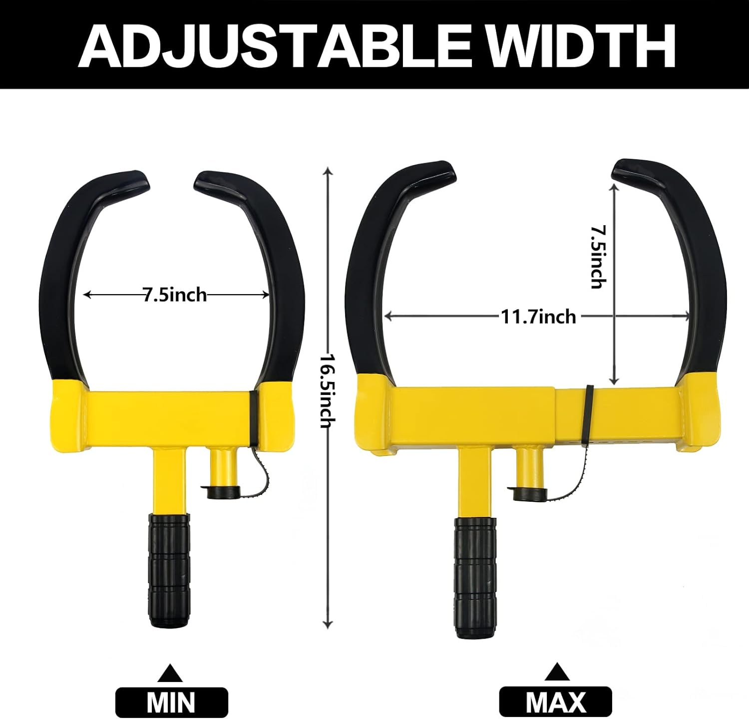 Wheel Clamp Lock Universal Security Tire Lock anti Theft Lock Max 10" Tire Width and 7" Reach for Trailers SUV Boats Atv'S Motorcycles Golf Cart Bright Yellow/Black 2 Keys image number 4