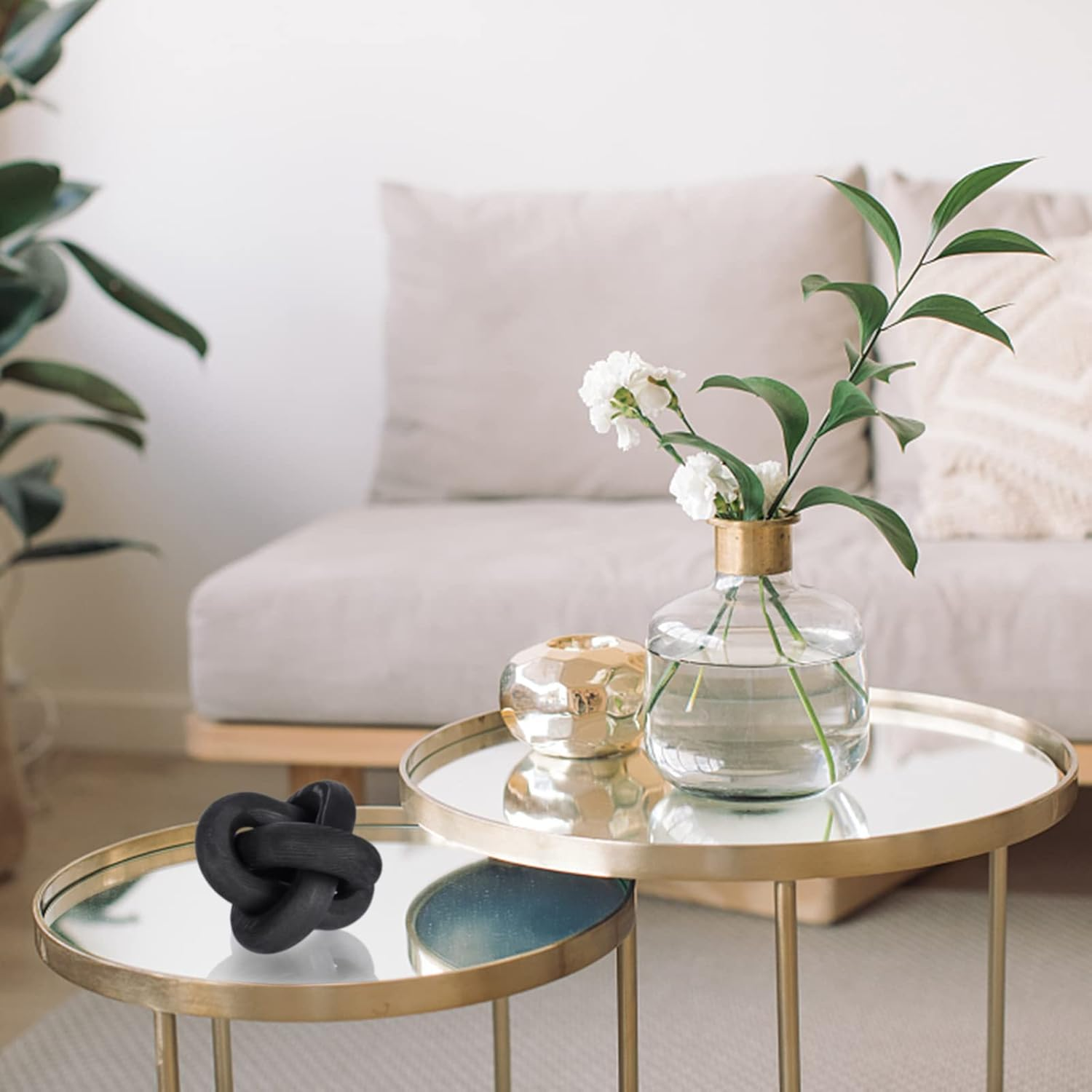 Jlong Wood Knot Decor, 3-Link Wood Chain Link Coffee Table Decor, Small Shelf Decor Accents, Hand Carved Modern Farmhouse Boho Wooden Knot Decorative Chain Wood Decor for Living Room Bedroom Office image number 2