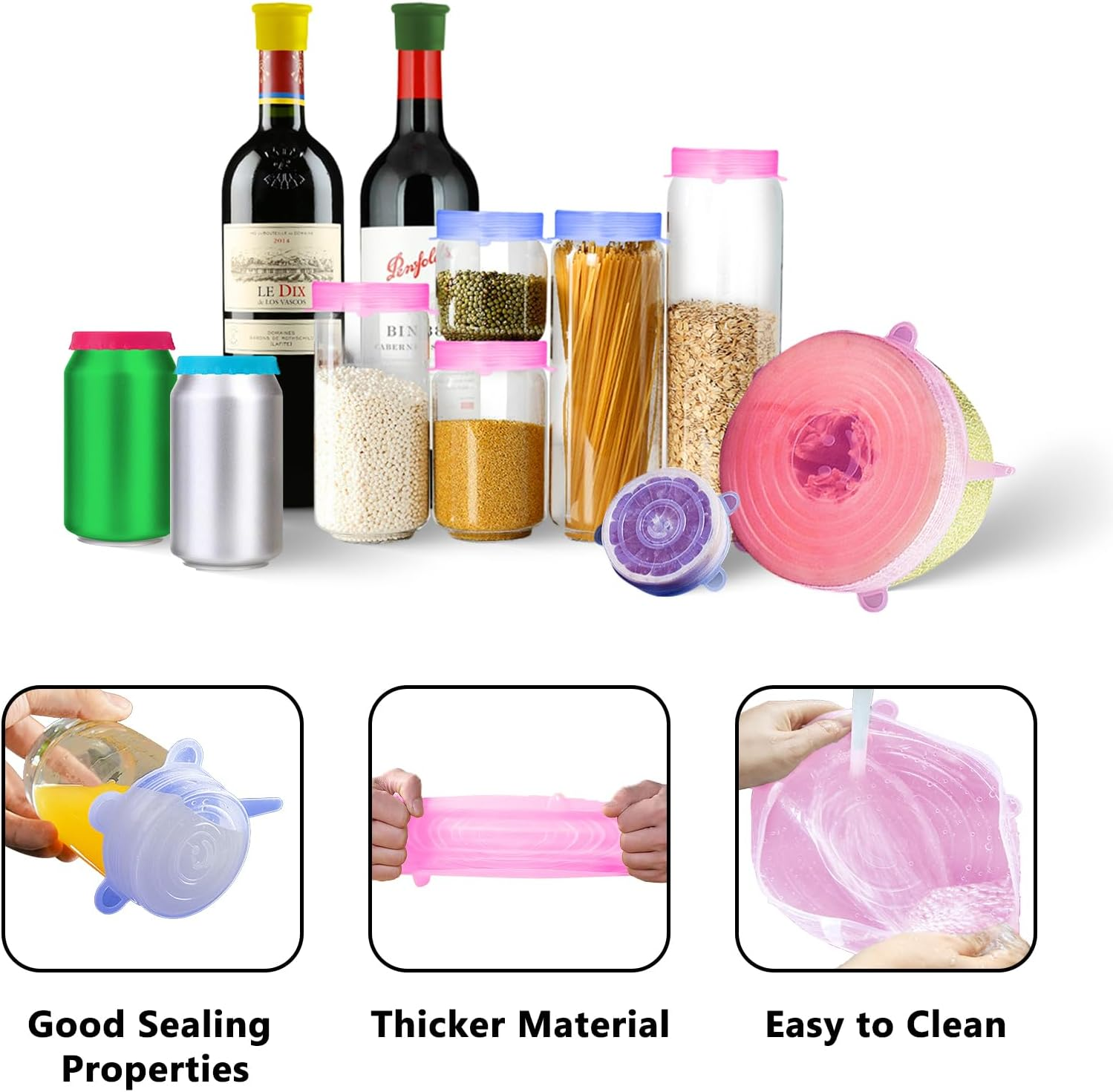 Daily Treasures Reusable Silicone Lids Food Covers Set-12Pcs Silicone Covers for Bowls and Fruit,3Pcs for Cans and 3Pcs Silicone Cup Lids -Food Grade Stretch Lids,Safe in Dishwasher and Fefrigerator image number 5